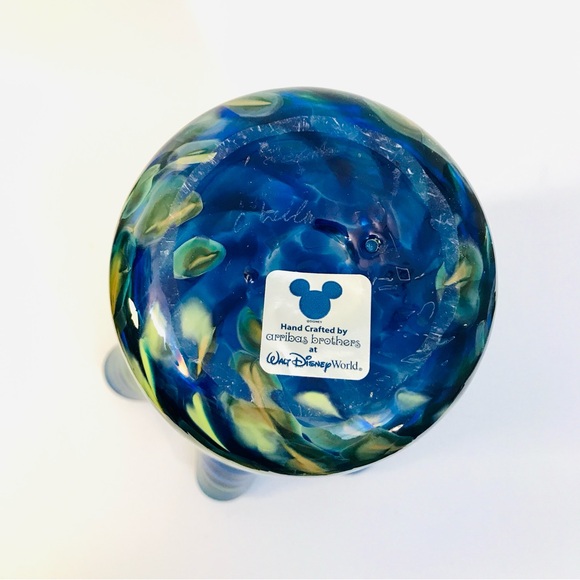 Arribas Brothers Walt Disney World Blown Glass Ruffled Vase 9” Blue Yellow Swirl - Picture 14 of 15
